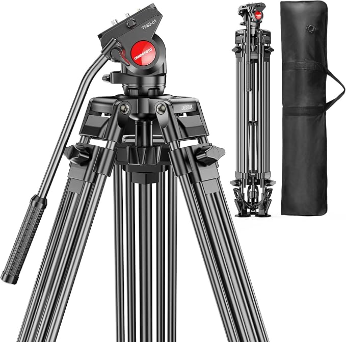 CAMBOFOTO 74"/190cm Video Tripod, Heavy Duty Tripod for Camera, Fluid Head | Professional Tripod with 2 Quick Release Plates(3/8" & 1/4"), Smooth Friction Damping for DSLR Camcorder Telescope, 20lb Load by CAMBOFOTO