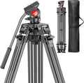 CAMBOFOTO 74"/190cm Video Tripod, Heavy Duty Tripod for Camera, Fluid Head | Professional Tripod with 2 Quick Release Plates(3/8" & 1/4"), Smooth Friction Damping for DSLR Camcorder Telescope, 20lb Load by CAMBOFOTO