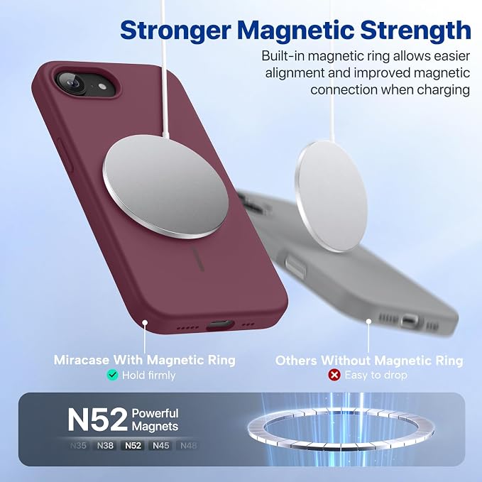 miracase Magnetic for iPhone 17e Case & iPhone 16e Case, [Soft Anti-Scratch Microfiber Lining], Compatible with MagSafe, Silicone Shockproof Protection Phone Case for iPhone 17e/16e, Wine Red - Image 5