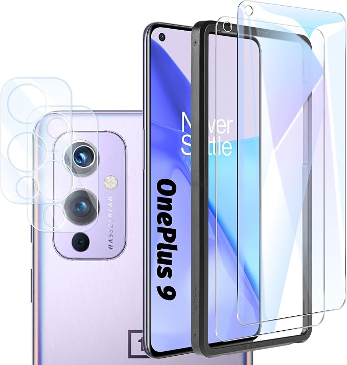Orzero (2+2) Compatible for OnePlus 9, 2 Pack Tempered Glass Screen Protector + 2 Pack Glass Compound Acrylic Camera Lens Protector Anti-Scratch High Definition by JumpIntoOrzeroLet%E2%80%99sExploreLikeNeverBefore