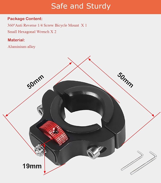 Niewalda Aluminum Bike/Motorcycle Handlebar Mount, 360° Rotary | Action Camera Mount for Vlogging, Compatible with GoPro, Insta360, DJI & Fill Light, Anti-Reverse Reinforced Design - Image 3
