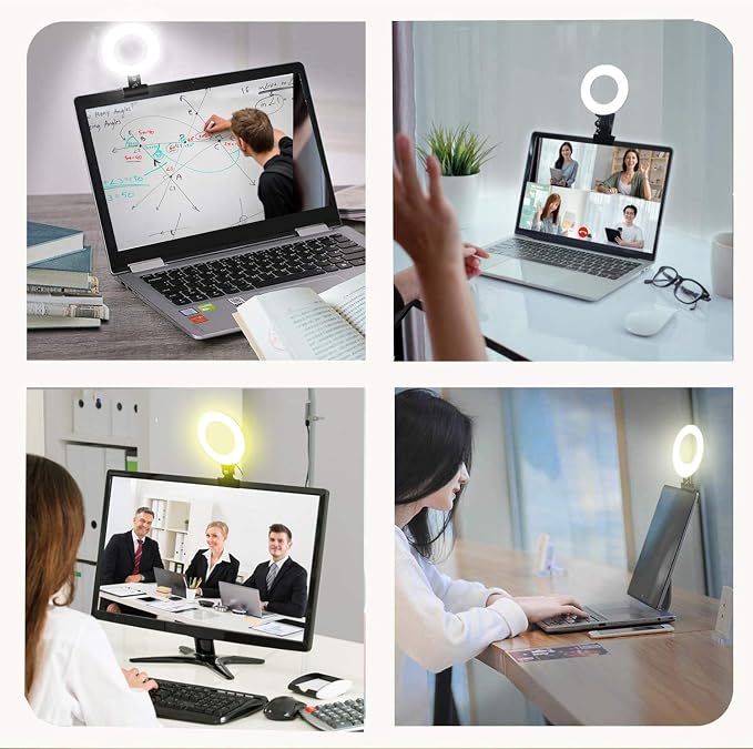 Ring Light 5 Inch USB Portable, 3200K-6500K Dimmable LED Clip on for Laptop Computer Monitor Phone, Content Creator Makeup Conference Selfie Video (White) - Image 3