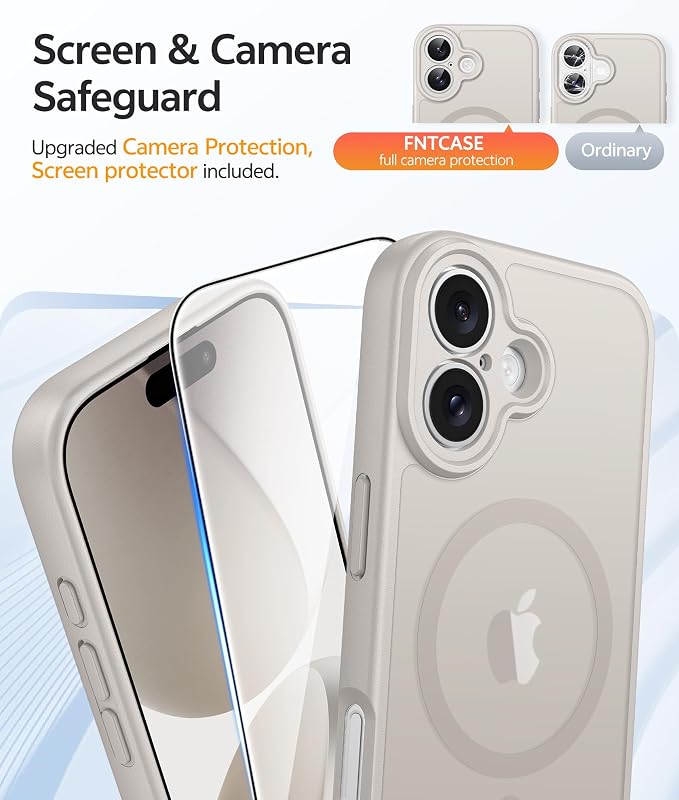 FNTCASE for iPhone 17 Case, Compatible with Magsafe, Glass Screen Protector | Full Camera Protection, Translucent Matte, 14FT Military Grade Drop Proof, Shockproof Protective Phone Cover, Off White - Image 4