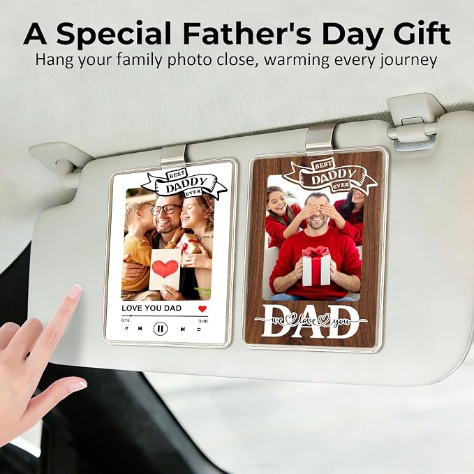 Set of 2 Drive Safe Daddy Gift from Daughter, Son or Wife, Car Visor Photo Holder with 5 Replaceable Quote Cards, for Dad, Husband, New Dad, Stepdad or Grandpa, Photo Clip for Car - Image 3