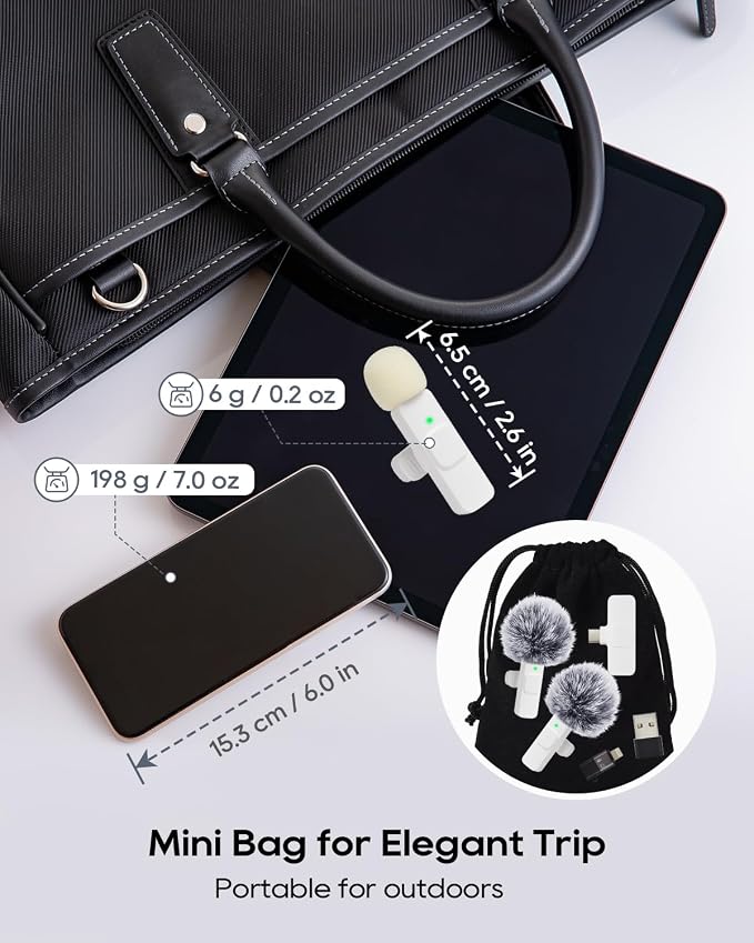Mini White Microphone for iphone Android Phone Tablet ipad PC, Usb C Wireless Lavalier Mic for Video Recording Vlogging Youtube Tiktok Podcast Interview content creators, Tiny Microphones Clip on Mics - Image 5