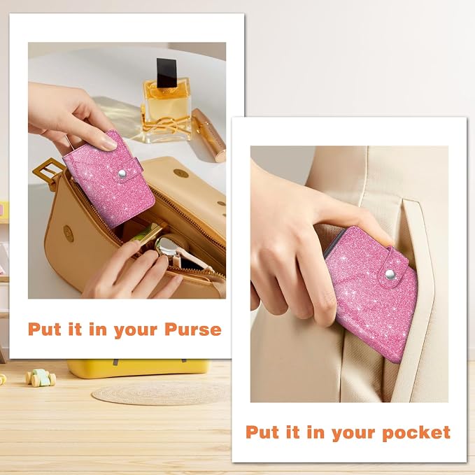 Fintie Mini Photos Album Book for 2x3 Inch Films - 52 Pockets Small Albums | For Fujifilm Instax Mini, Polaroid Hi-Print Pictures, Portable Kpop Photocard Holder, Travel Memory Book, Glittering Pink - Image 6