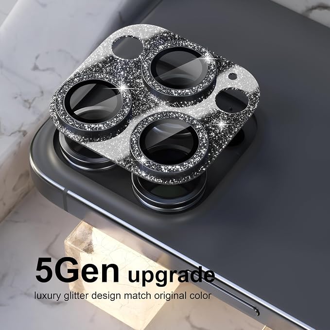 Choiche for iPhone 16 Pro/iPhone 16 Pro Max Camera Lens Protector | Bling Camera Cover with 9H Tempered Glass Lens Screen Protector Metal Ring Decoration Accessories (Glitter-Black) - Image 7