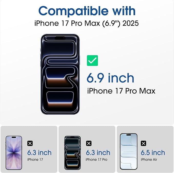 amFilm OneTouch for iPhone 17 Pro Max Screen Protector 6.9'' Tempered Glass | Auto-Alignment, 30s Install, Bubble Free, Scratch & Drop Protection, HD Clear, Camera Lens Protector, 2+4 Pack (17P-6.9'') - Image 2