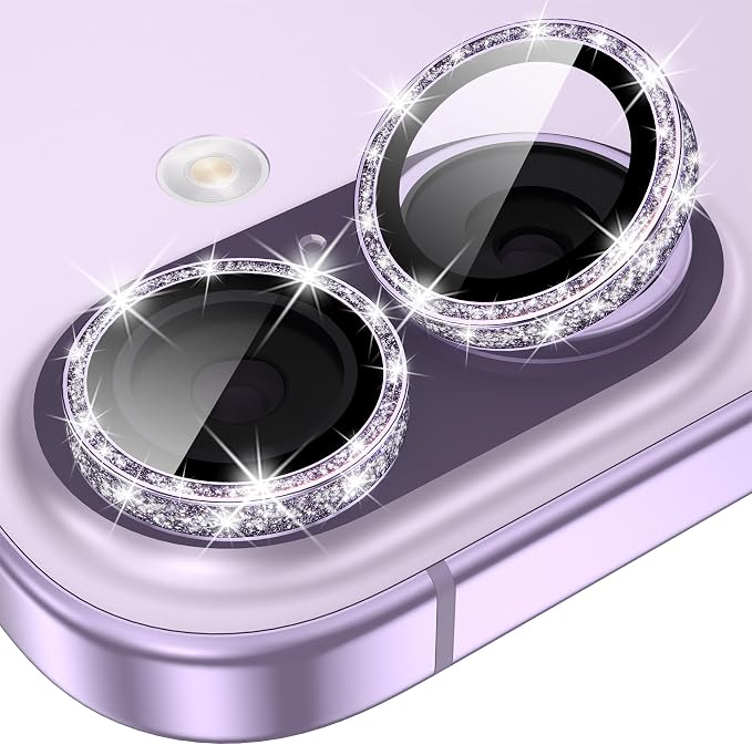 YWXTW [All-Over Glitter Camera Lens Protector for iPhone 17/iPhone 16/iPhone 16 Plus, 9H Tempered Glass Camera Lens Cover, Anti-Scratch Case Friendly(Purple) by YWXTW