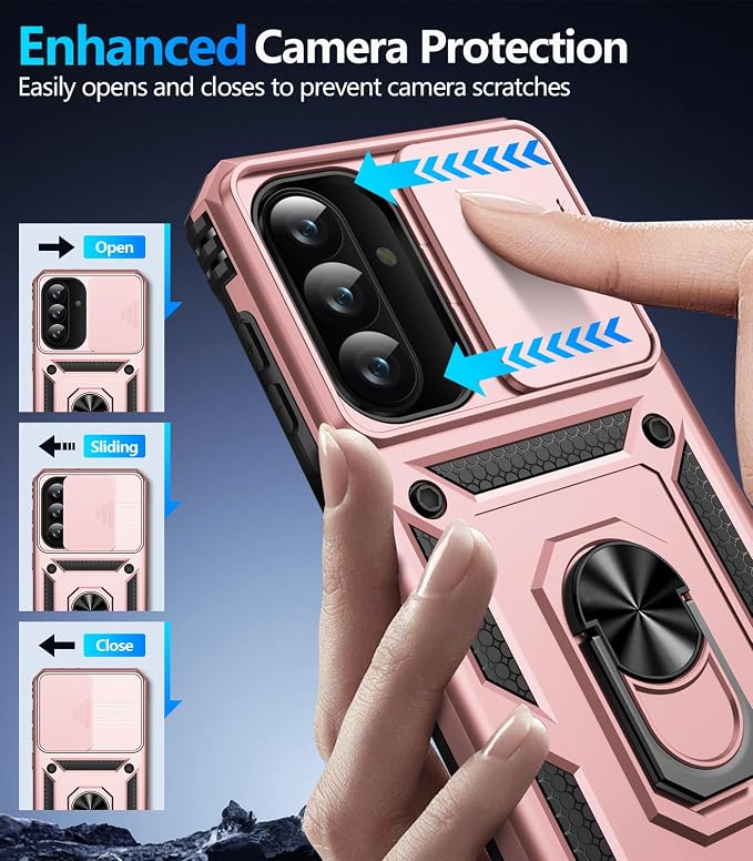 Taisairu for Samsung Galaxy A37 Case/A36 Case with Screen Protector & Slide Camera Lens Cover, Built-in Ring Stand Shockproof Protective Case for Samsung A37 5G Case/Samsung A36 5G Case (Rose Gold) - Image 6