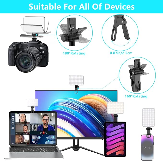 Anautin 60 LED 2200mAh Rechargeable Selfie Light, 7 Modes, 10-Level Brightness, Portable Clip on Light for Phone/Tablet/Laptop, Zoom Call Vlog Makeup TikTok Video Fill Light - Image 4