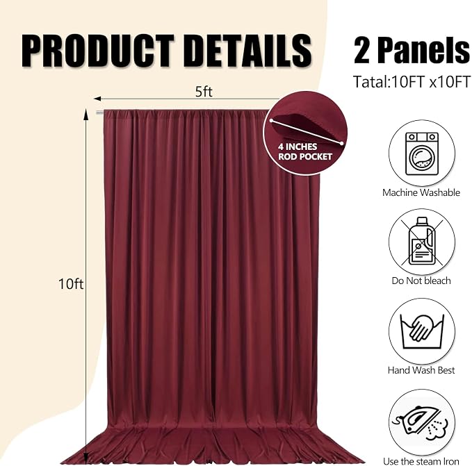 10ft x 10ft Rust Backdrop Curtains for Parties, Polyester Fabric Backdrop Drapes with Rod Pockets for Weddings, Birthday, Halloween, Photography, Christmas Party Background Curtain, 2 Panels - Image 2