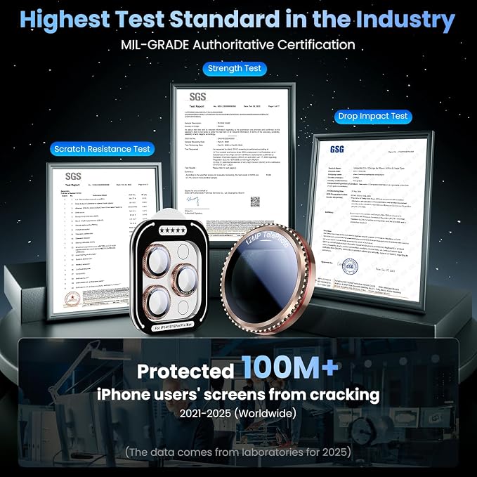 Uyiton for iPhone 17/16/15/14 (Pro Max & Pro) Camera Lens Protector | Unique Lines Text Design, Case-Friendly, Military-Grade Sapphire Glass Metal Camera Cover, Easy to Install, Gearwheel Gold - Image 6