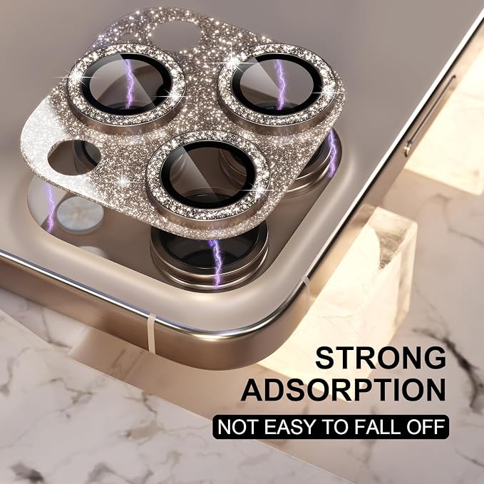 Choiche for iPhone 16 Pro/iPhone 16 Pro Max Camera Lens Protector | Bling Camera Cover with 9H Tempered Glass Lens Screen Protector Metal Ring Decoration Accessories (Glitter-Titanium Desert) - Image 6