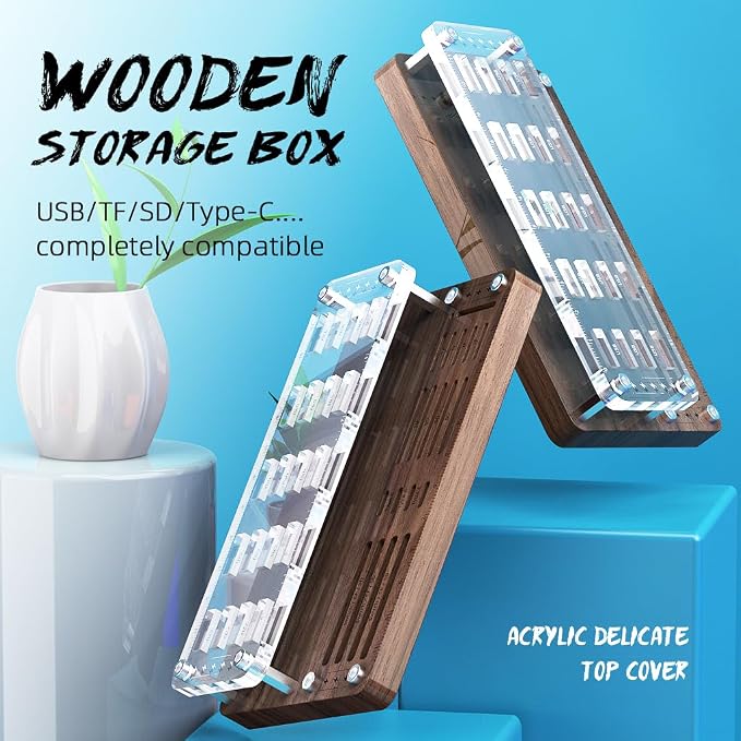 40 Slots Wooden Memory Card Case for TF/CF/Nintendo Switch, USB Flash Drive/SD Card Holder Desk With Removal Pin - Protection Box-03MY - Image 2
