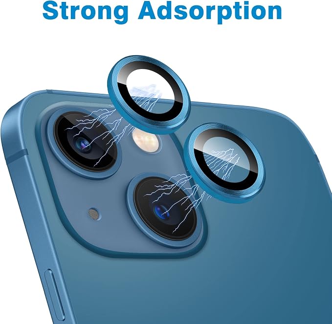 for iPhone 13 Mini/iPhone 13 Camera Lens Protector, Anti-Scratch 9H Tempered Glass Metal Camera Screen Protector Shockproof Cover Film Ring -2 Pcs Blue - Image 4