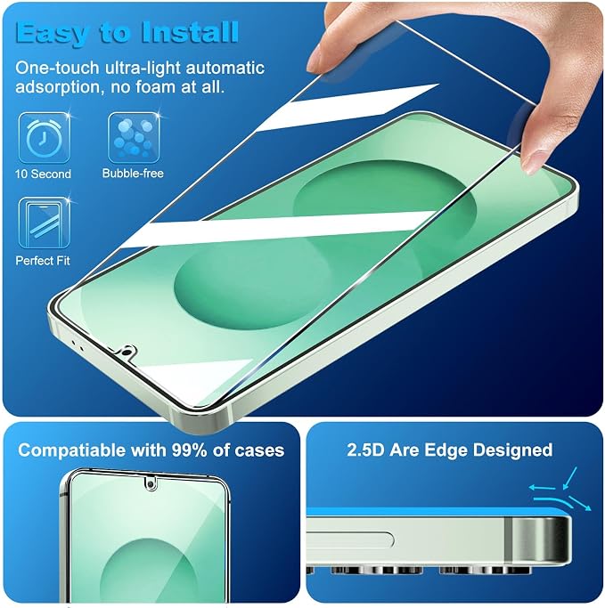firtstnow 3 Pack for Samsung Galaxy S25 Plus Screen Protector Tempered Glass + 3 Pack Camera Lens Protector, Military Grade Shatterproof, 9H Hardness, Fingerprint Unlock, Case Friendly 6.7 Inch - Image 4