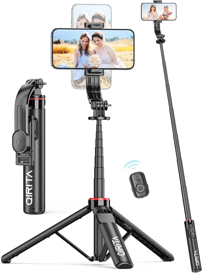 Selfie Stick Phone Tripod with Remote, 51" Aluminum Phone Stand for Cell Phone, 360° Rotation Portable Selfie Stick Tripod for iPhone 15/14 Pro Max/14 Pro/14/13 Pro, Android by QIRITA