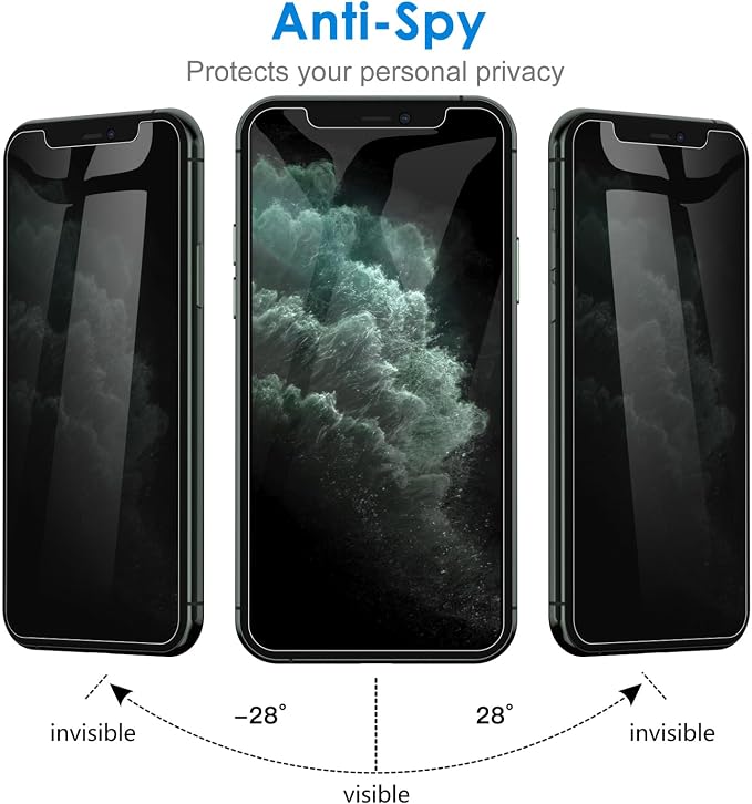JETech Privacy Screen Protector for iPhone 11 Pro, 2+2 Pack | with Camera Lens Protector, Anti-Spy 9H Tempered Glass, Fingerprint ID Compatible - Image 5
