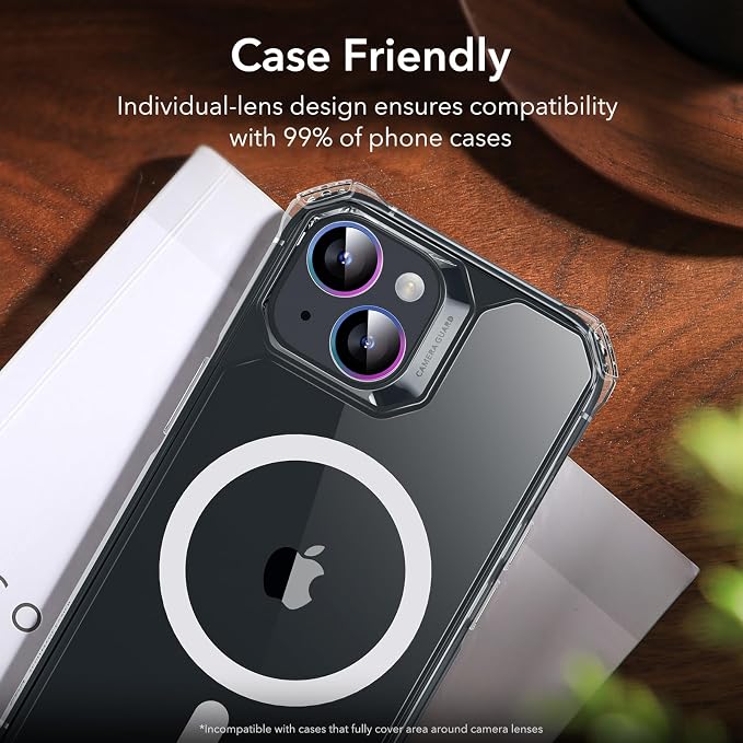 ESR 2 Pack Camera Lens Protector for iPhone 15/15 Plus/14/14 Plus, Ultra-tough HD Individual Lens Protectors, Scratch Resistant, Ultra-thin Tempered Glass, Armorite Series, Chromatic | Individual Camera Cover, 9H Tempered Glass, Original Camera Clarity... - Image 7