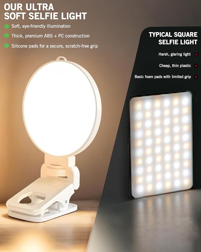 NiceVeedi 3 Color Soft Selfie Light Phone Light with Clip, Portable Edge-lit Ring Light, Rechargeable Video Conference Lighting for iPhone/Selfies/Makeup/Live Streaming/TikTok/Vlog/Zoom/Video Calls - Image 3