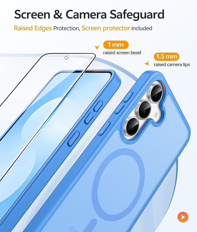 FNTCASE for Samsung Galaxy S25 FE Case, Fit for Magsafe, Screen Protector | Translucent Matte Magnetic Back, 14FT Military Grade Drop Protection, Slim Shockproof Protective Phone Cover, Ice Blue - Image 4