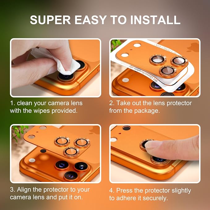 for iPhone 17 Pro Camera Lens Protector, Glitter Cosmic Orange | [Military Grade Shatterproof] [Strong Adsorption] [Case Friendly] Matte Metal Tempered Glass Camera Screen Cover Accessories - Image 7