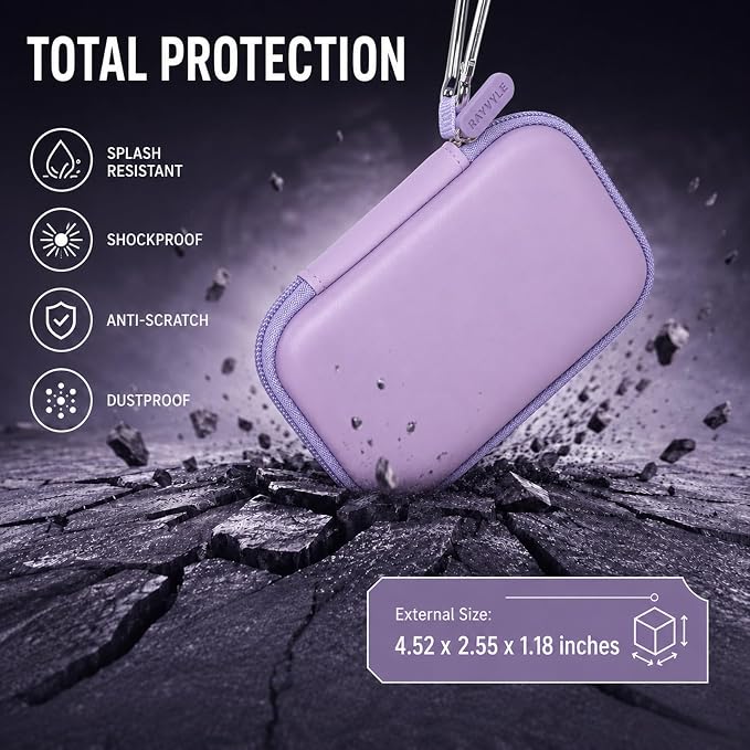 PAIYULE Hard Case for SanDisk Extreme Portable SSD & PRO,SD Card Pocket | Fits 250GB, 500GB, 1TB, 2TB and 4TB SSDs, with SD Card Pocket,Elastic Strap,Mesh Pocket and Carabiner, Case Only Purple - Image 6