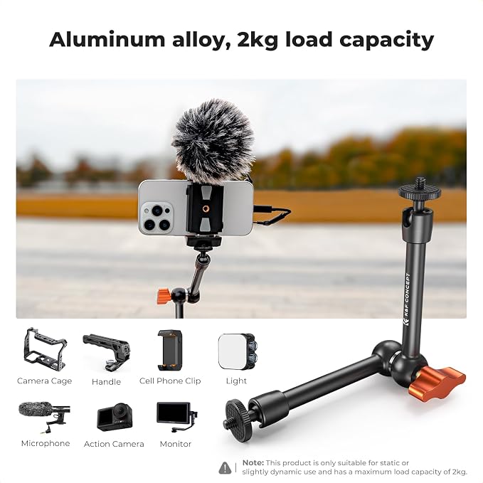 K&F CONCEPT 9.8" Magic Arm, 1/4" Screw Camera Mount Arm 360° Ball Heads | for DSLRs, Monitor, Flash, LED Light, Microphone, Camera Cage, Action Camera, MS32 - Image 4
