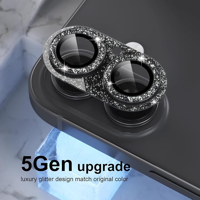 Choiche for iPhone 16 /iPhone 16 Plus Camera Lens Protector, Glitter-Black | Bling Metal Camera Cover with 9H Tempered Glass Lens Screen Protector Accessories, Strong Adsorption, Case-Friendly - Image 7