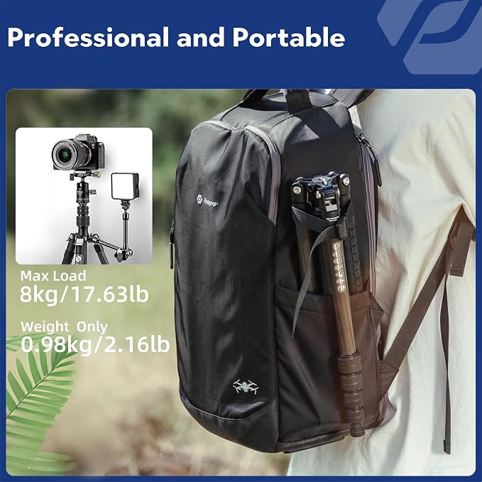 Fotopro 60" Carbon Fiber Travel Tripod for Camera, 2.0lb Ultra-Light, Flexible Center Axis, 360° Pan/Tilt Ball, Arca QR Plate, Max Load 13.6lb - Image 2