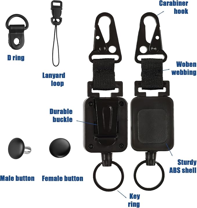 2 Pcs CB Mic Holder Retractable, Heavy Duty Retractable Mic Holder with 32" Stainless Steel Cord, Woven Lanyard and D-Ring Mount - Image 5