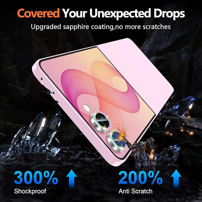 for Samsung Galaxy Z Flip 8 Camera Lens Protector, Individual Metal Ring Tempered Glass Lens Cover, [Strong Adsorption] Scratch Resistant Ultra-Thin HD Clear Lens Cover, 1 Set-Colorful Sparkly - Image 5