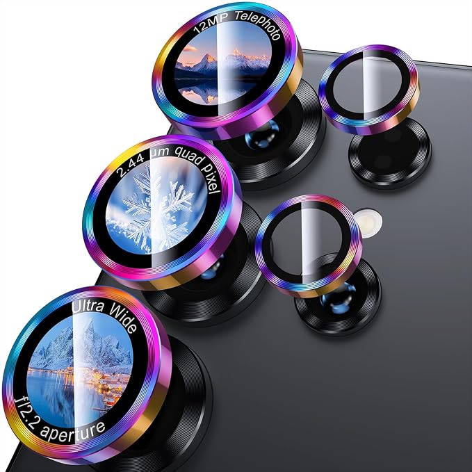 Uyiton for Samsung Galaxy S25 Ultra Camera Lens Protector, Unique Design | Case-Friendly, Ultra-Thin, Military-Grade Sapphire Glass with Aluminum Metal Rear Camera Screen Cover, Colorful - Image 7