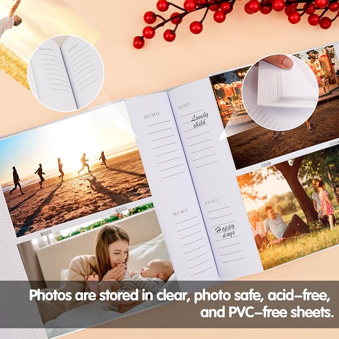 4x6 Photo Album Holds 240 Photos Writing Space, PU Leather, White | Clear Acid-Free Sleeves, Memo Writing Areas, Front Display Window, Baby, Wedding, Travel & Family Picture Keepsakes - Image 5