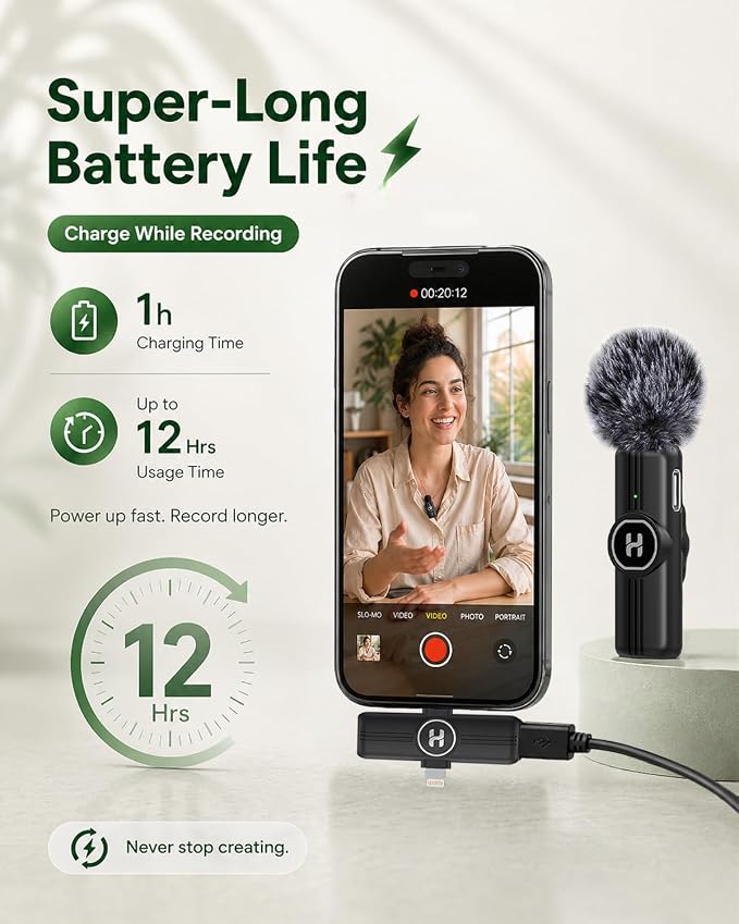 Wireless Lavalier Microphone, Mini Clip-On Mic with Noise Reduction | For iPhone, Android & iPad | USB-C & Lightning Compatible | Plug & Play for Video Recording, TikTok & YouTube - Image 3