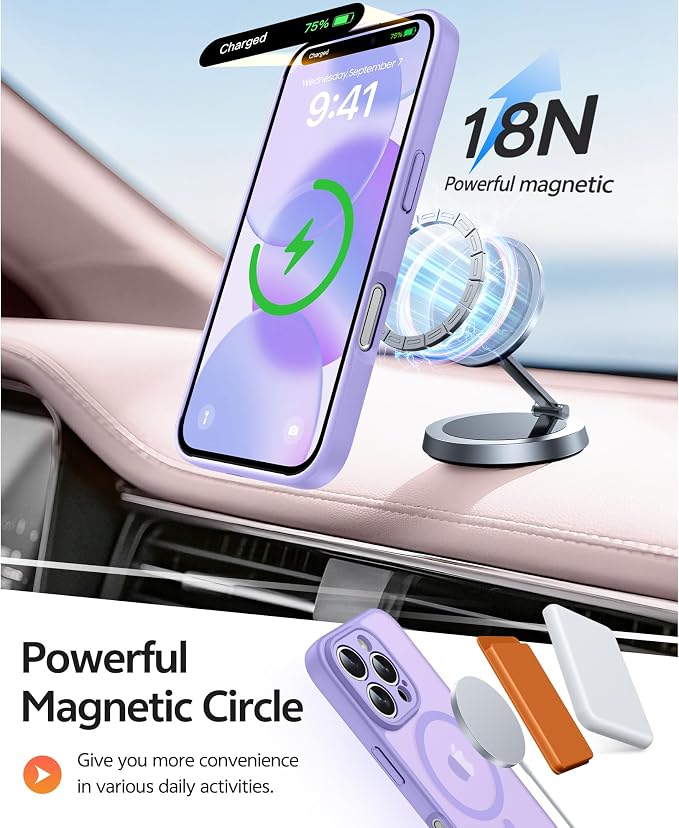 FNTCASE for iPhone 16 Pro Max Case, Fit for Magsafe, Glass Screen Protector | Full Camera Protection, Translucent Matte, 14FT Military Grade Drop Proof, Shockproof Protective Phone Cover, Light Purple - Image 3
