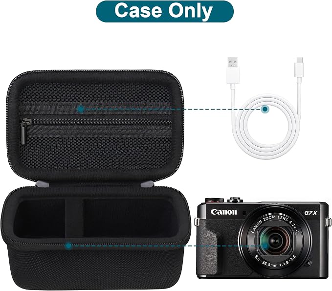 Canboc Camera Case for Canon PowerShot G7 X Mark III/ G7X Mark II, Black | For SX740/ SX730/ G7X3 Carrying Point and Shoot Camera Bag, Zipper Mesh Pocket fits USB Cable, Batteries - Image 2
