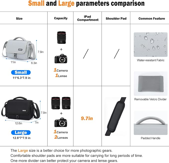 CADeN Camera Bag Case Shoulder Crossbody Bag Compatible for Nikon, Canon, Sony, DSLR SLR Mirrorless Cameras and Lenses (1.0 Grey, Small) - Image 2