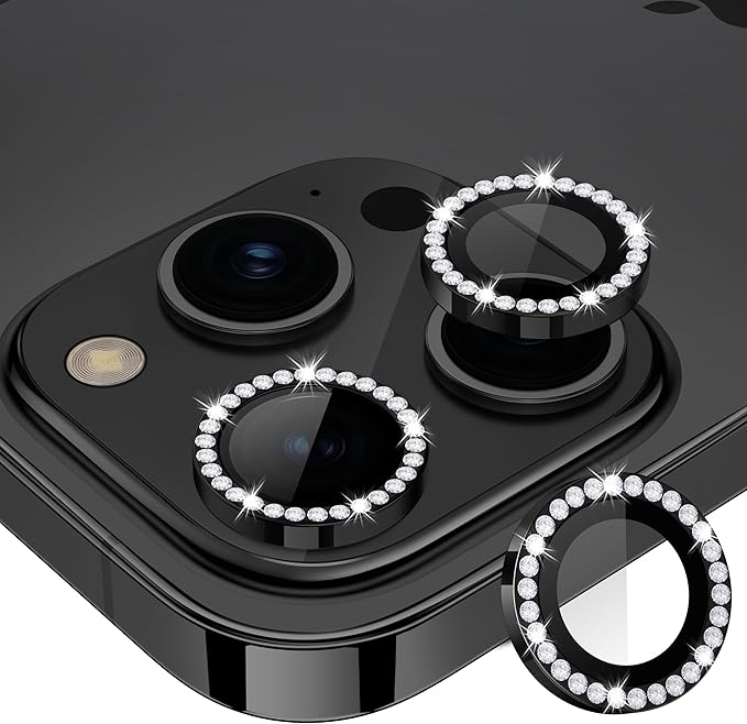 for iPhone 15 Pro/15 Pro Max Camera Lens Protector Diamond, Black | Individual Metal, 9H Hardness, Scratch Resistant, Shockproof, Drop Protection, Case Friendly, Stylish Accessories by Xfilm