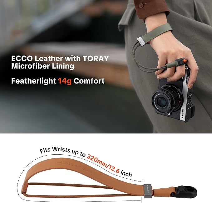 PGYTECH Camera Wrist Strap Slim Leather Vintage Style, Quick Release | Anti-Drop Adjustable Hand Strap for Fujifilm/Sony/Nikon/Canon Camera/Phone, Retro Camera Strap Holds 55.1lb, Olive Green - Image 2