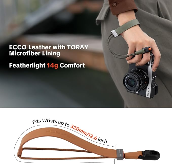 PGYTECH Camera Wrist Strap Slim Leather Vintage Style, Quick Release | Anti-Drop Adjustable Hand Strap for Fujifilm/Sony/Nikon/Canon Camera/Phone, Retro Camera Strap Holds 55.1lb, Midnight Black - Image 2