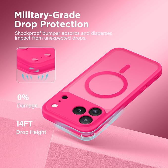 CAPRARO for iPhone 17 Pro Max Case, Compatible with MagSafe Hot Pink | Upgraded [Full Camera Protection] Protective Translucent Matte Women Girl Magnetic Phone Case Cover, Hot Pink - Image 6