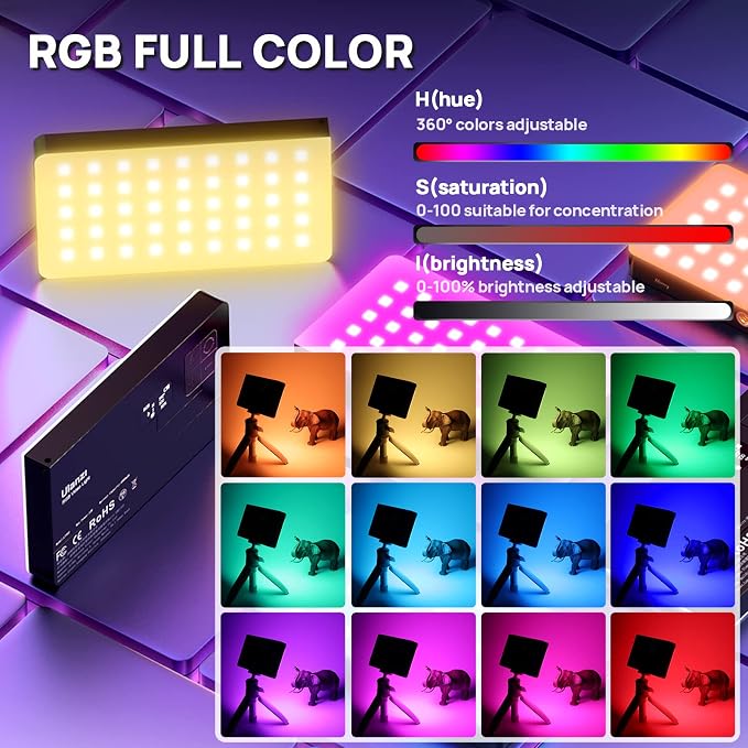 ULANZI PL-01 RGB Video Light, Portable RGB Camera Light with 4000mAh Battery, 360° Color 20 Light Effects, CRI≥95 2500-9000K LED Panel DSLR Photography Lighting for YouTube, Video Conference, Vlogging | 0-360° Full RGB HSI Adjustment 4000mAh Built-in R... - Image 2