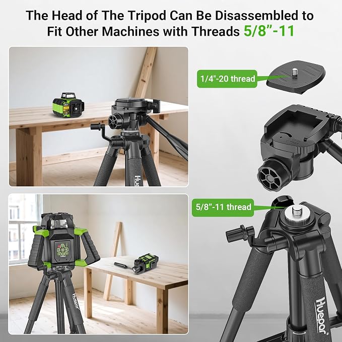Huepar Tripod 50-inch Extendable Height Tripod Use with Laser Level, Point Lasers, Lazer Distance Measures, 1/4" and 5/8" Thread Mount for for Varieties Tools, Outdoor and Indoor T13A - Image 8