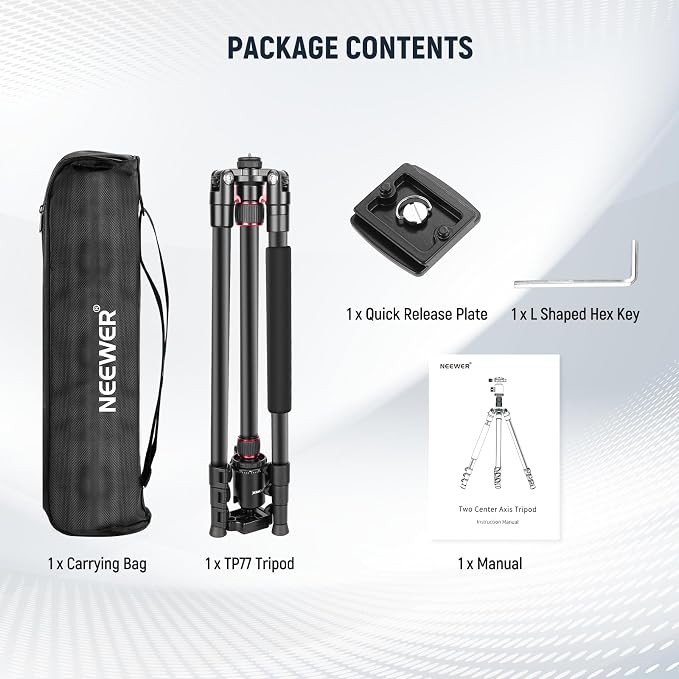 NEEWER 77 Inch Camera Tripod Monopod for DSLR & Phone, Aluminum, TP77 | 360° Panoramic Ball Head, 2 Axis Center Column, Arca Type QR Plate, Bag, Compact Lightweight Travel Tripod, 34lb Max Load - Image 8