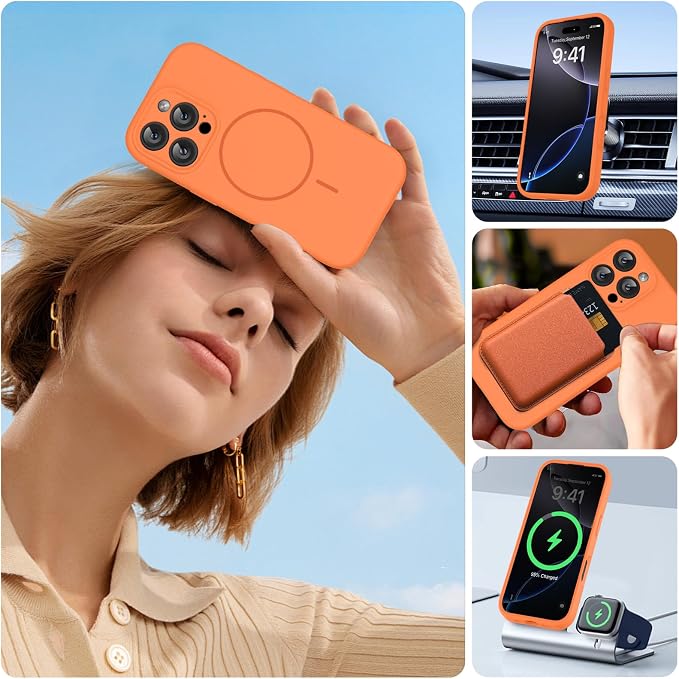 miracase Magnetic for iPhone 16 Pro Max Case, [Soft Anti-Scratch Microfiber Lining], Compatible with MagSafe, Liquid Silicone Case Shockproof Drop Protection Phone Case for 16 ProMax, Sunset Orange - Image 7