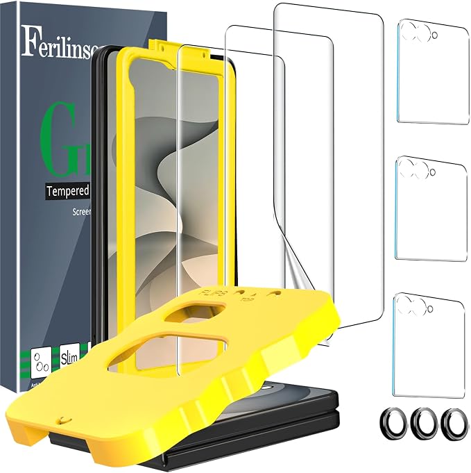 Ferilinso Screen Protector for Samsung Galaxy Z Flip 8, Tempered Glass Back | 3 Pack, 9H+ Hardness, Military-Grade Shatterproof, Case Friendly, Easy Installation Bubble Free, with Camera Lens Protector by Ferilinso