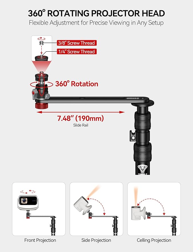 IFOOTAGE RB-A400-Pe Projector Stand with Round Base Monopod | 79" Heavy Duty Camera & Light Stand, 22lb Load Capacity, Space Saving Floor Stand with 1/4" & 3/8" Mount for Projector - Image 4