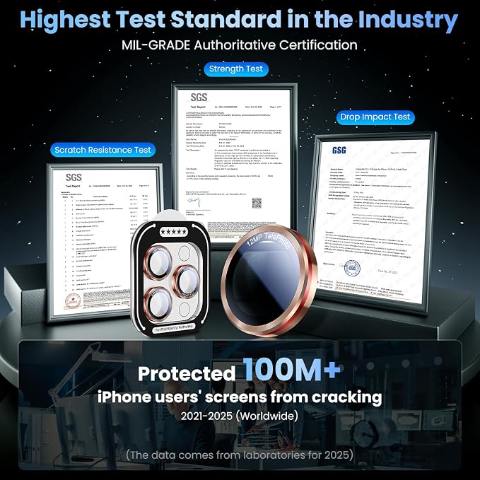 Uyiton for iPhone 17/16/15/14 (Pro Max & Pro) Camera Lens Protector | Unique Lines Text Design, Case-Friendly, Military-Grade Sapphire Glass Metal Camera Cover, Easy to Install, Gold+Red - Image 6